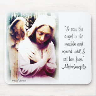 Angel with Michelangelo quote Mouse Mat