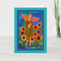 Angel with Orange Tabby Cat and Sunflowers