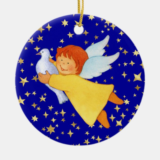 Angel with Peace Dove Ceramic Tree Decoration (Front)
