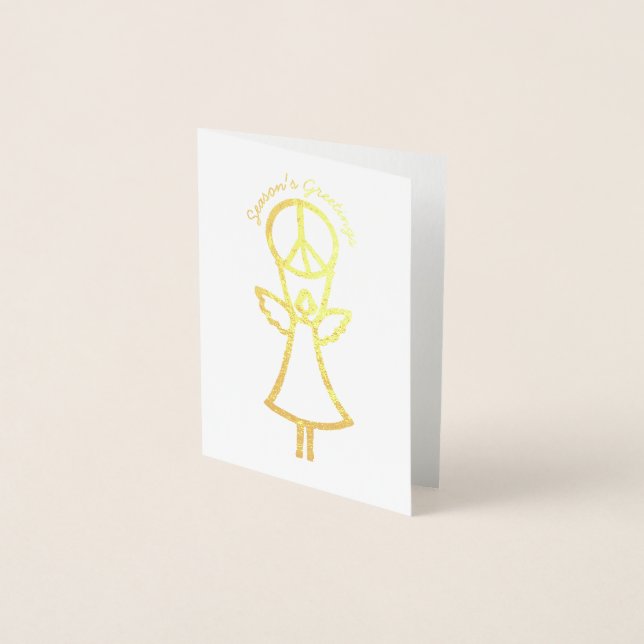 Angel With Peace Sign Simple Modern Holiday Foil Card (Front)