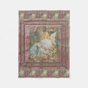 Angel with Pink Roses Fleece Blanket