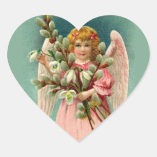 Angel With Pretty Pink Dress Heart Sticker