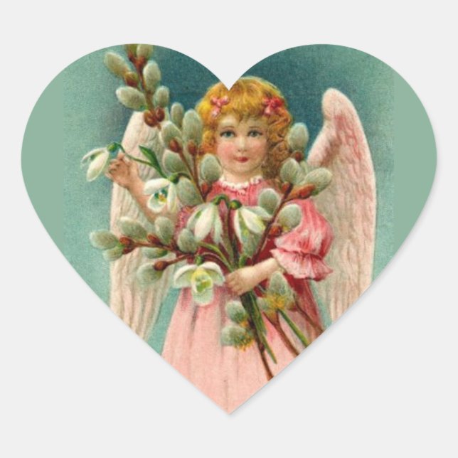 Angel With Pretty Pink Dress Heart Sticker (Front)