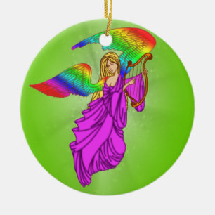 Angel with Rainbow Wings Ceramic Tree Decoration