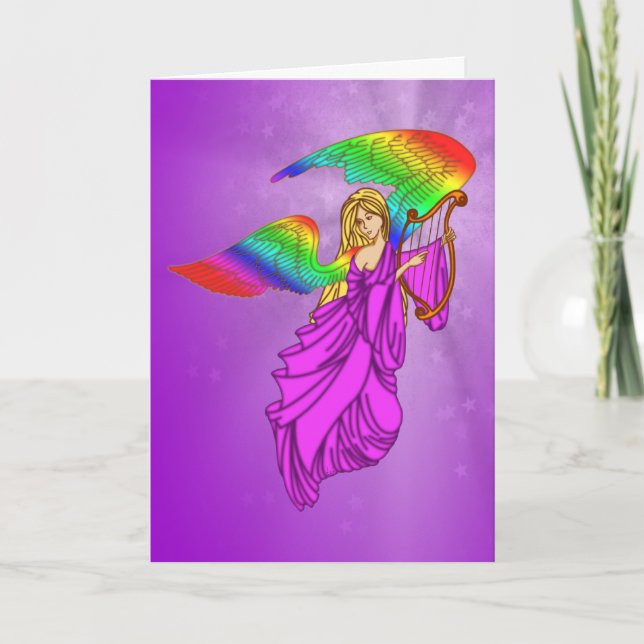 Angel with Rainbow Wings Holiday Card (Front)