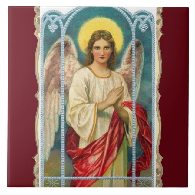 Angel With Red Ribbon Tile (Front)