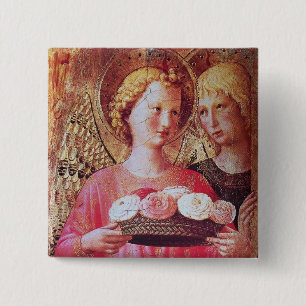 ANGEL WITH ROSES 15 CM SQUARE BADGE