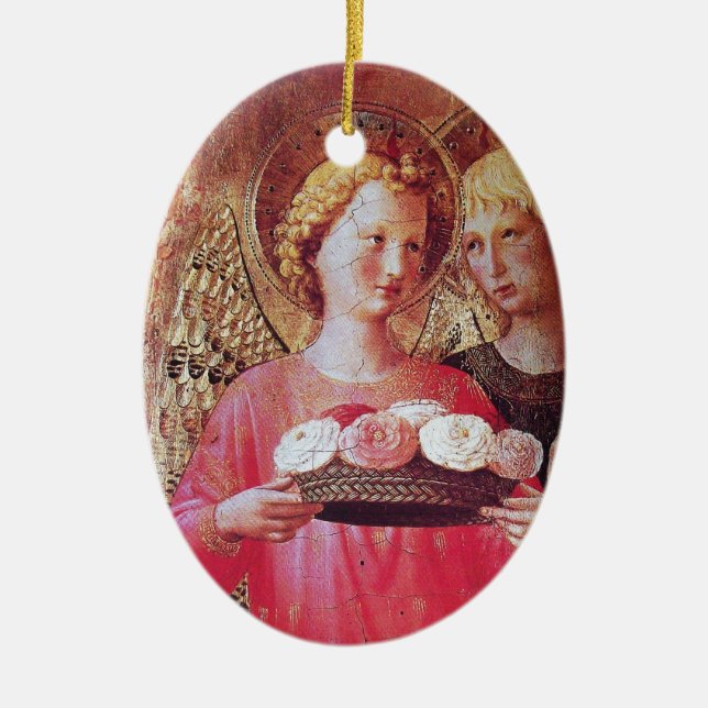 ANGEL WITH ROSES CERAMIC TREE DECORATION (Front)