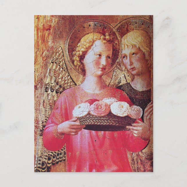 ANGEL WITH ROSES CHRISTMAS HOLIDAY POSTCARD (Front)