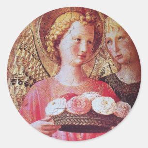 ANGEL WITH ROSES CLASSIC ROUND STICKER