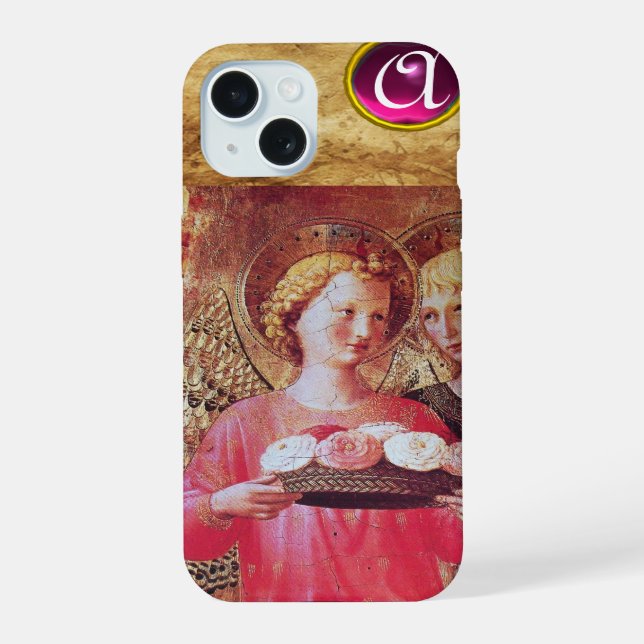 ANGEL WITH ROSES MONOGRAM iPhone 15 CASE (Back)