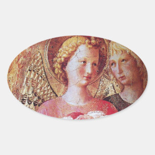 ANGEL WITH ROSES OVAL STICKER