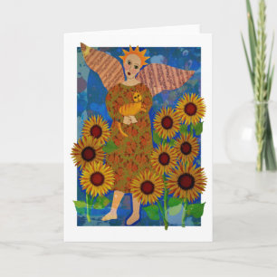 Angel with Tabby Cat and Sunflowers Note Card