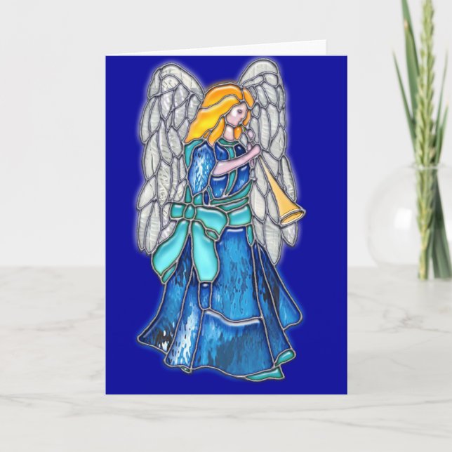 Angel with Trumpet Stained Glass Holiday Card (Front)