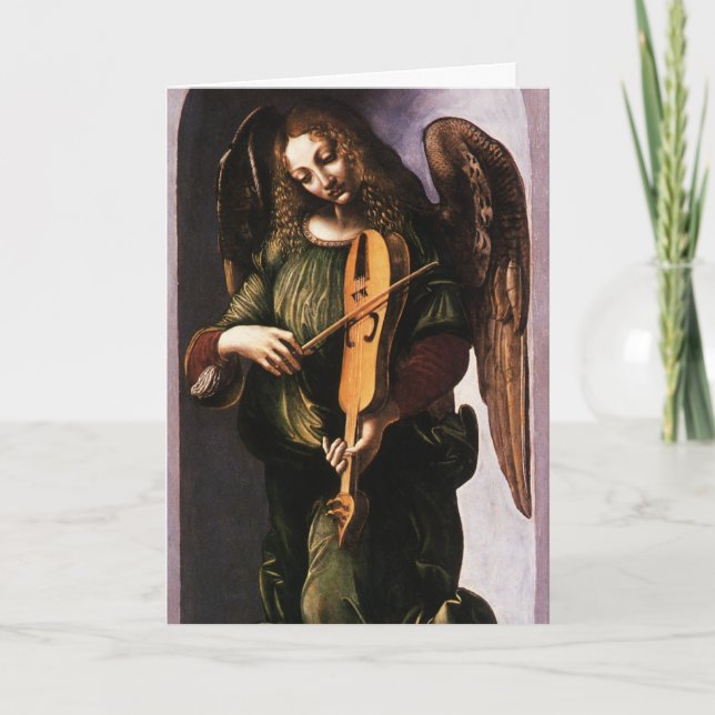 Angel with Vielle by Leonardo da Vinci Christmas Holiday Card (Front)