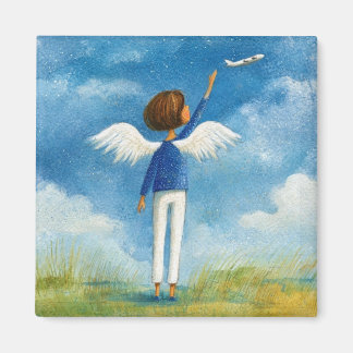 Angel Woman Waving to Aeroplane Magnet