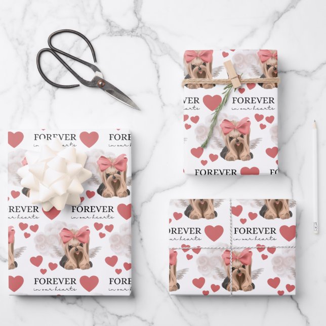 Angel Yorkie Wrapping Paper Flat Sheet Set of 3 (Front)