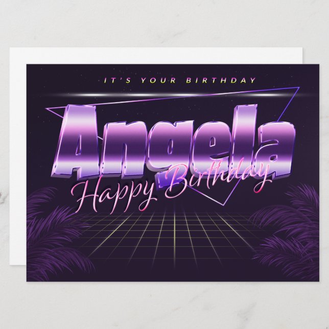 Angela Name First Name lilac retro card birthday (Front/Back)