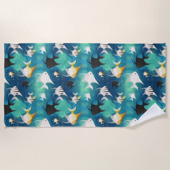 Angelfish Aquarium Pattern Beach Towel (Front)