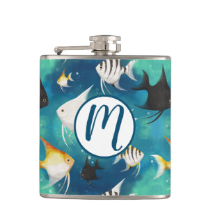 Angelfish Aquarium Pattern Hip Flask