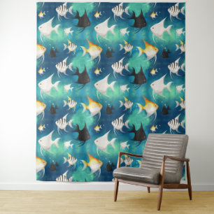 Angelfish Aquarium Pattern Tapestry