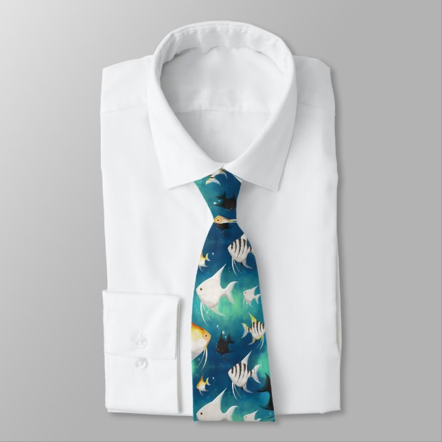 Angelfish Aquarium Pattern Tie (Tied)
