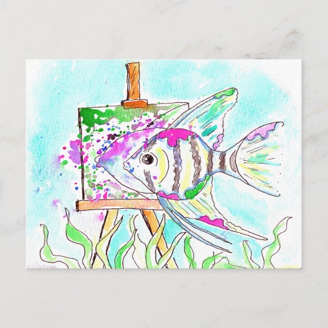 Angelfish Artist Painting Postcard (Front)