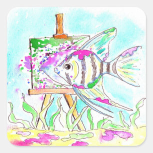 Angelfish Artist Painting Square Sticker