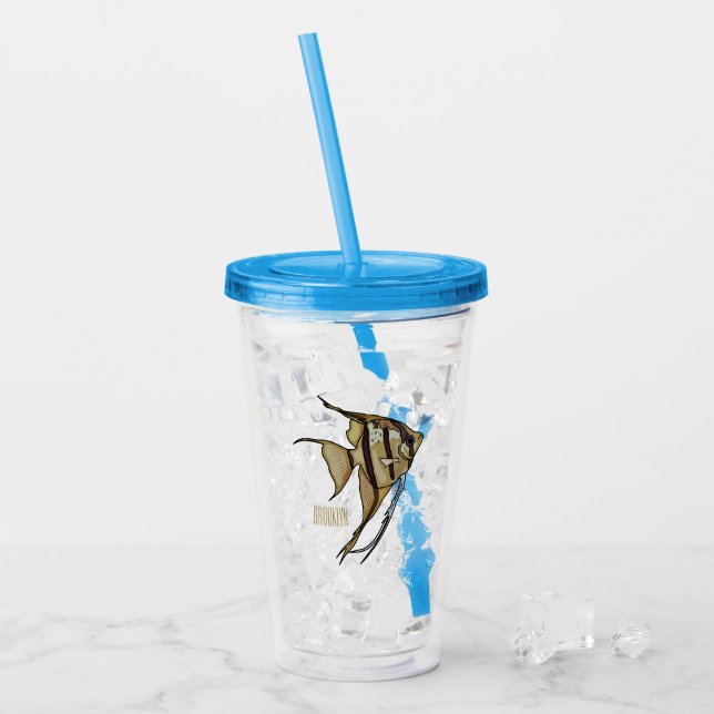Angelfish cartoon illustration acrylic tumbler (Front Ice)