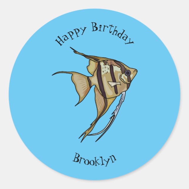 Angelfish cartoon illustration classic round sticker (Front)