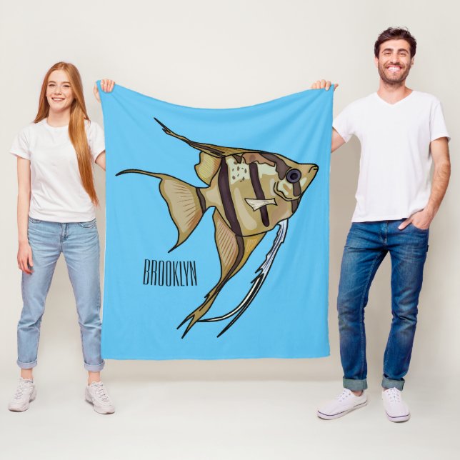 Angelfish cartoon illustration fleece blanket (In Situ)
