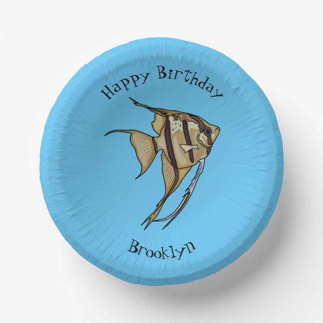 Angelfish cartoon illustration paper plate (Front)