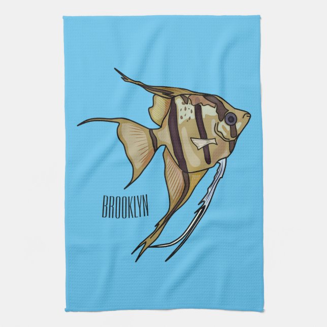 Angelfish cartoon illustration tea towel (Vertical)