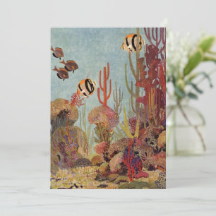 Angelfish in Coral, Vintage Tropical Fish in Ocean