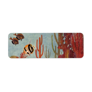 Angelfish in Coral, Vintage Tropical Fish in Ocean