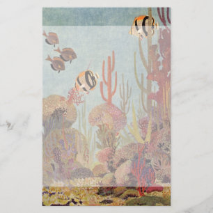 Angelfish in Coral, Vintage Tropical Fish in Ocean