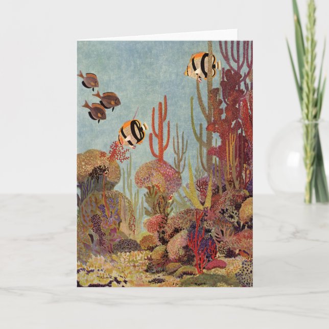 Angelfish in Coral, Vintage Tropical Fish in Ocean Card (Front)