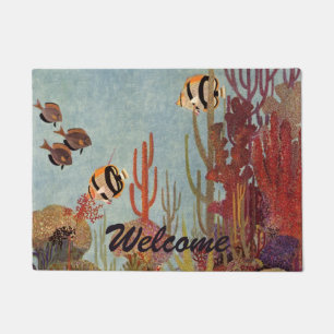 Angelfish in Coral, Vintage Tropical Fish in Ocean Doormat