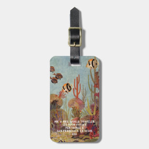 Angelfish in Coral, Vintage Tropical Fish in Ocean Luggage Tag