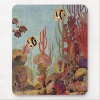Angelfish in Coral, Vintage Tropical Fish in Ocean