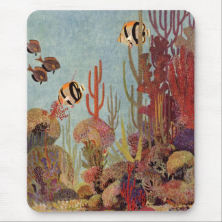 Angelfish in Coral, Vintage Tropical Fish in Ocean Mouse Mat
