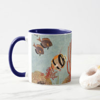 Angelfish in Coral, Vintage Tropical Fish in Ocean