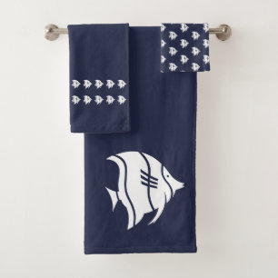 Angelfish Ocean Blue & white coastal decor Bath Towel Set