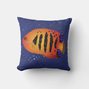 Angelfish Tropical Fish Art Scuba Diver Navy Blue Cushion