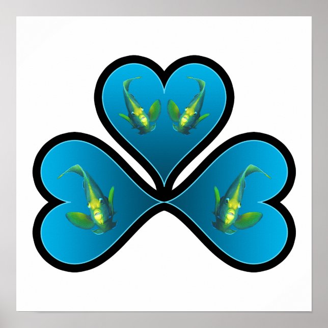 Angelfish Twins - 3 Black-bordered Blue Hearts |  Poster (Front)