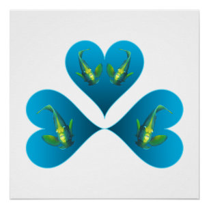 Angelfish Twins - Three Blue Heart Illustration Poster