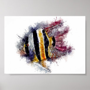 AngelFish Watercolor Aquarium Sea Creature Artwork Poster