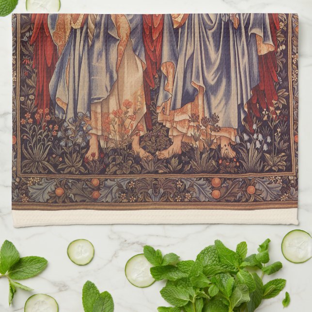 Angeli Laudantes by Sir Edward Coley Burne Jones Tea Towel (Folded)