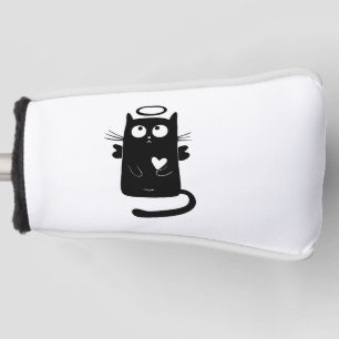 Angelic black cat cartoon golf head cover