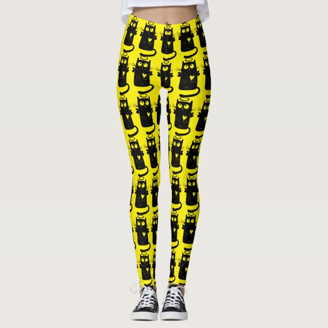 Angelic black cat cartoon leggings (Front)